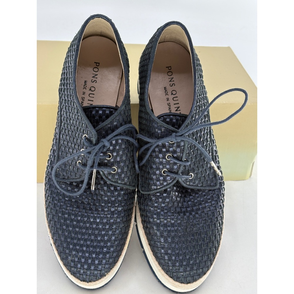 Pons Quintana Shoes Espadrille Women Size 36 /‎ 6 Blue Metallic Oxford Platform